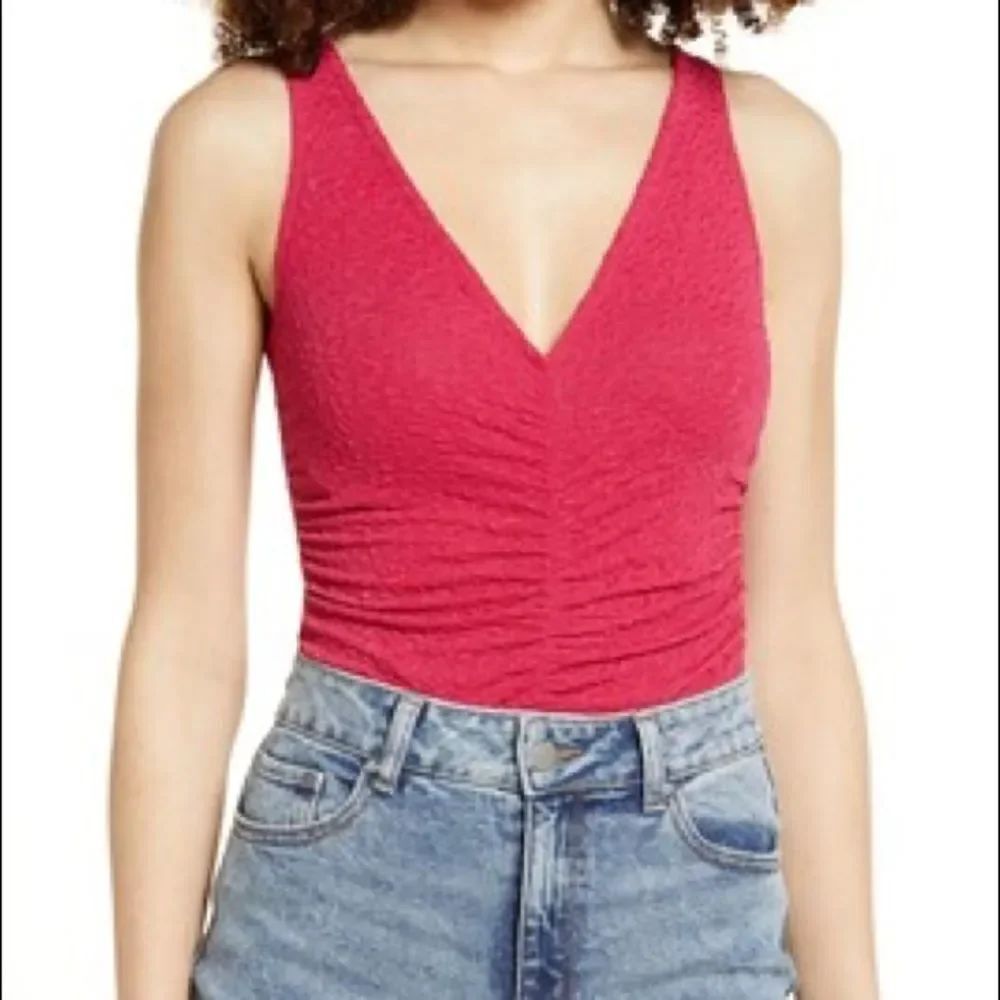 Leith Sleeveless Ruched V-Neck Bodysuit Size XXS